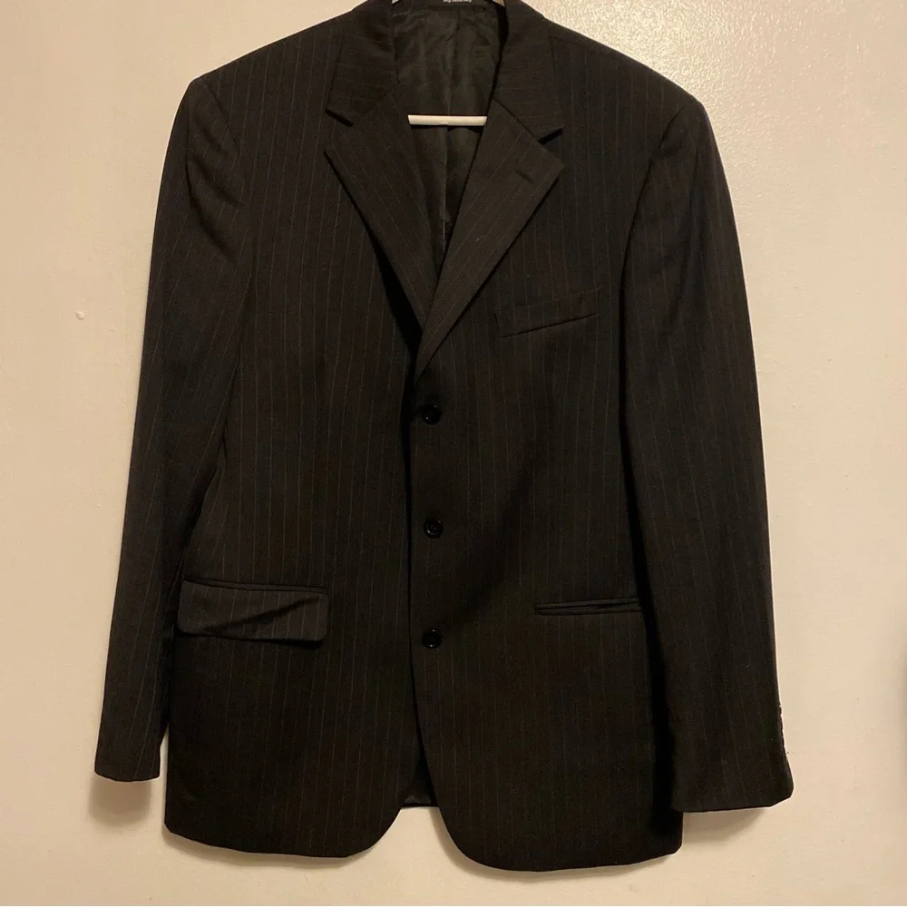 Classic Black Pinstripe Men's Blazer S&K Andrew Fezza  Size‎ 42L Three Button Up
